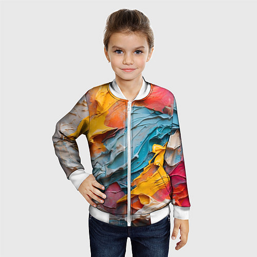 Детский бомбер Абстрактная живопись акрилом / 3D-Белый – фото 4