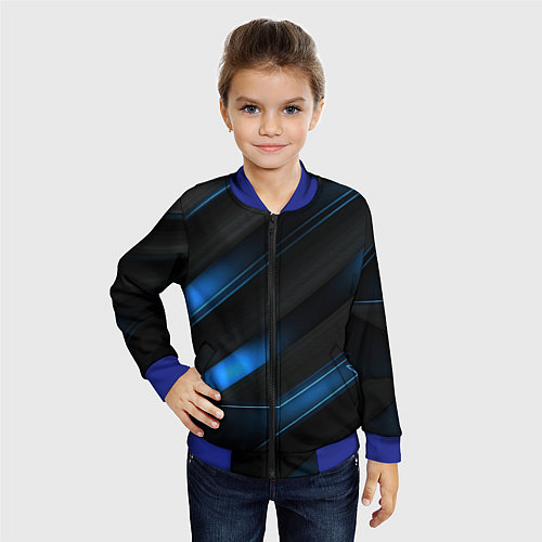 Детский бомбер Синий неоновый яркий свет на черном абстрактном фо / 3D-Синий – фото 4