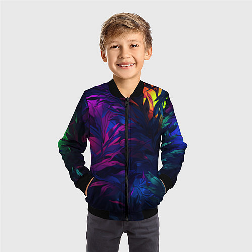 Детский бомбер Абстрактный камуфляж в кислотных абстрактных пятна / 3D-Черный – фото 3