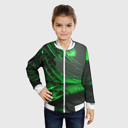 Детский бомбер Зелёная сеть на чёрном фоне / 3D-Белый – фото 4