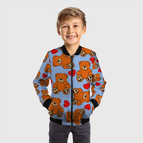 Детский бомбер Мишки и сердца на голубом фоне / 3D-Черный – фото 3