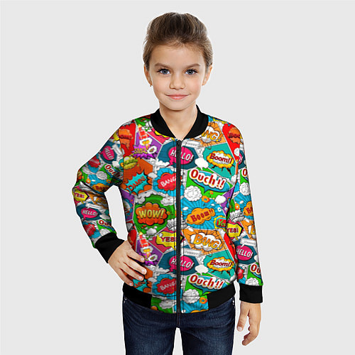 Детский бомбер Bang Boom Ouch pop art pattern / 3D-Черный – фото 4