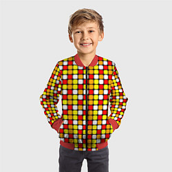 Бомбер детский Красные, жёлтые и белые квадраты, цвет: 3D-красный — фото 2