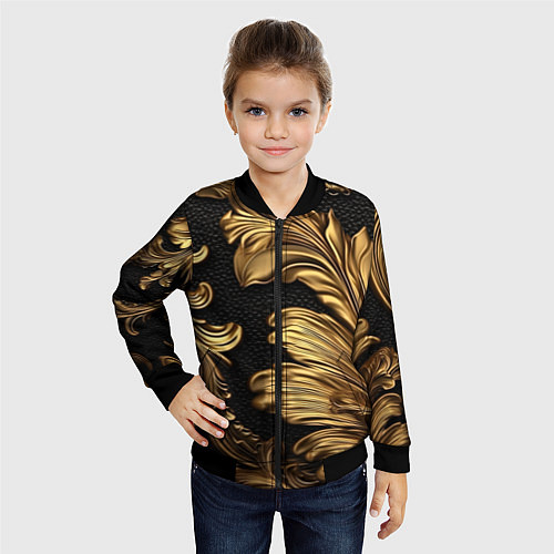 Детский бомбер Золотые листья винтажные лепнина / 3D-Черный – фото 4