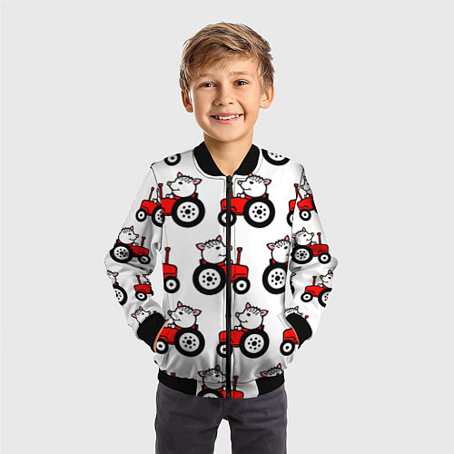 Детский бомбер Поросенок Пётр на красном тракторе / 3D-Черный – фото 3