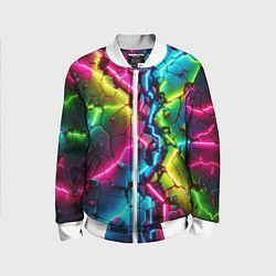 Бомбер детский Трещина - неон, цвет: 3D-белый