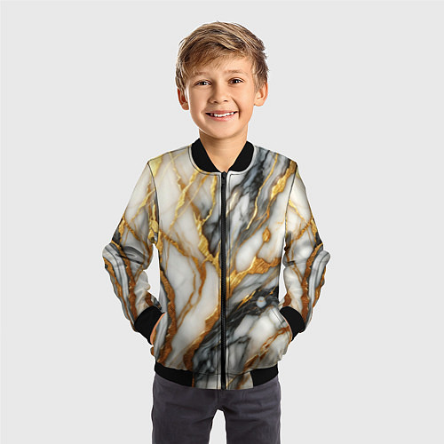 Детский бомбер Мрамор - текстура / 3D-Черный – фото 3
