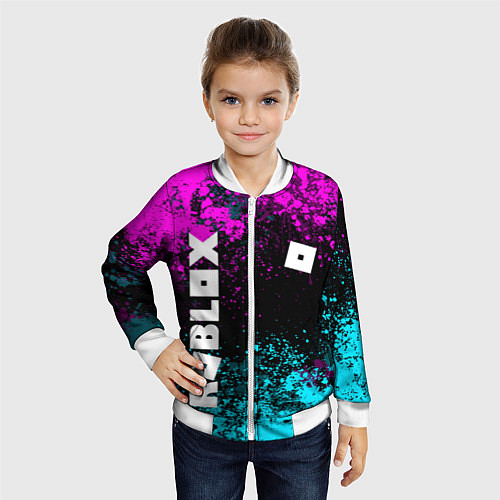 Детский бомбер Роблокс - неоновые брызги / 3D-Белый – фото 4