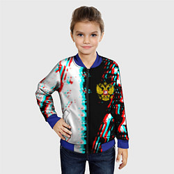 Бомбер детский Россия глитч краски текстура спорт, цвет: 3D-синий — фото 2