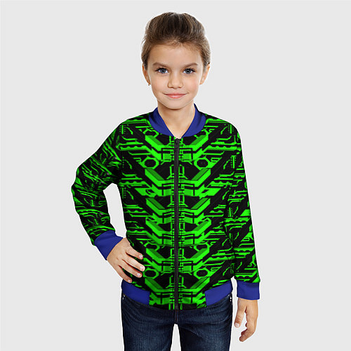 Детский бомбер Зелёная техно-броня на чёрном фоне / 3D-Синий – фото 4