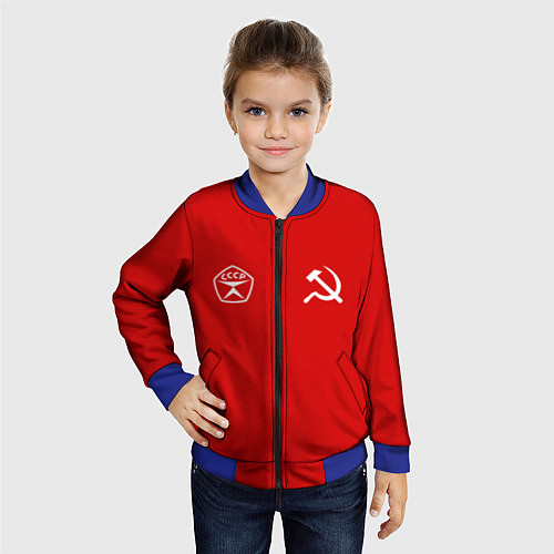 Детский бомбер СССР гост три полоски на красном фоне / 3D-Синий – фото 4