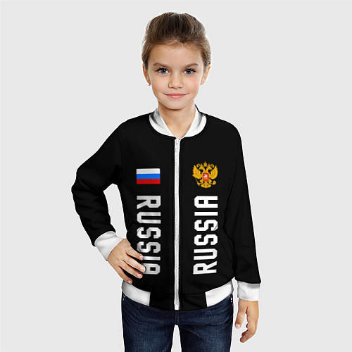 Детский бомбер Россия три полоски на черном фоне / 3D-Белый – фото 4