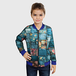 Бомбер детский Джинсовые лоскуты с цветочками, цвет: 3D-синий — фото 2