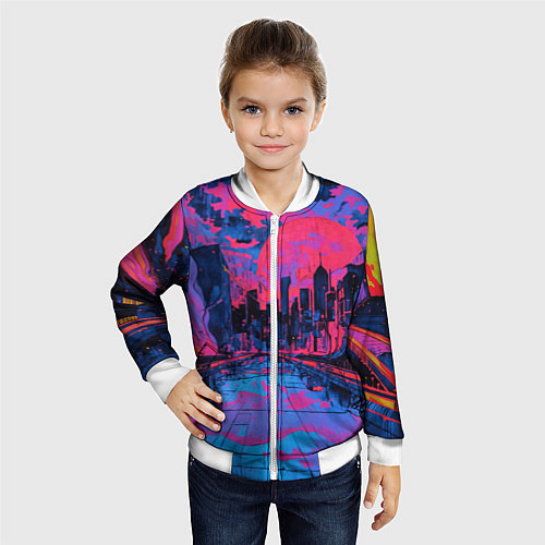 Детский бомбер Город в психоделических цветах / 3D-Белый – фото 4