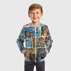 Бомбер детский Японские мотивы на дениме, цвет: 3D-серый — фото 2