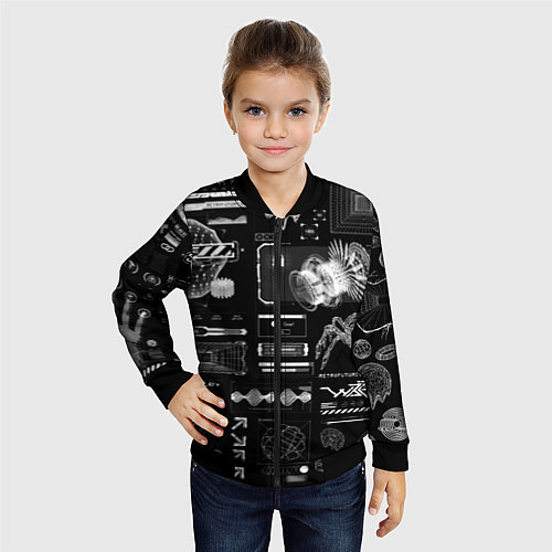 Детский бомбер Паттерн киберинтерфейса / 3D-Черный – фото 4