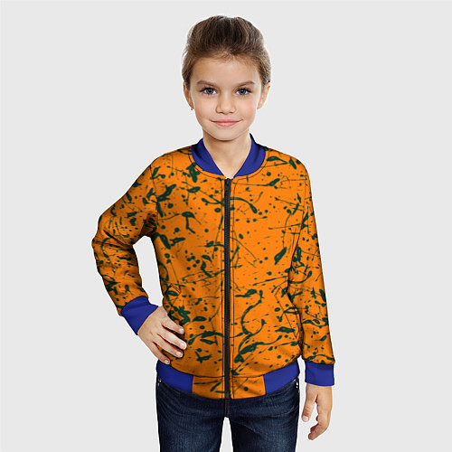 Детский бомбер Оранжевый с брызгами зеленой краски / 3D-Синий – фото 4