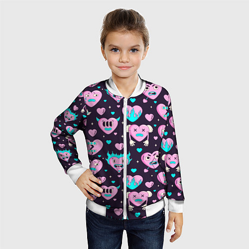 Детский бомбер Паттерн с арт сердцами / 3D-Белый – фото 4