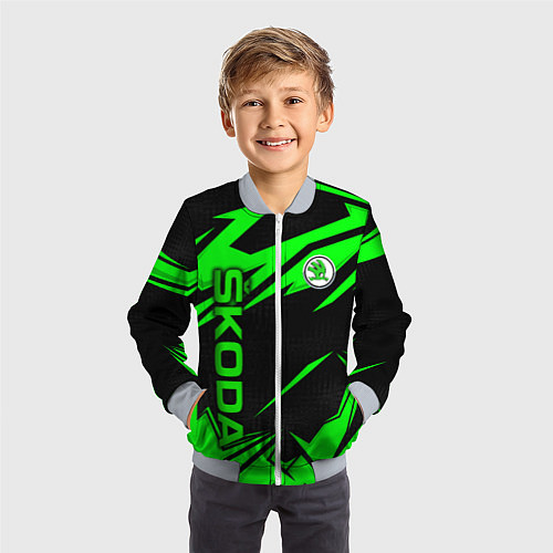 Детский бомбер Skoda - green uniform / 3D-Серый – фото 3
