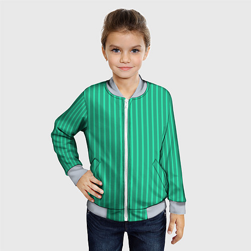 Детский бомбер Зелёный Крайола полосатый / 3D-Серый – фото 4
