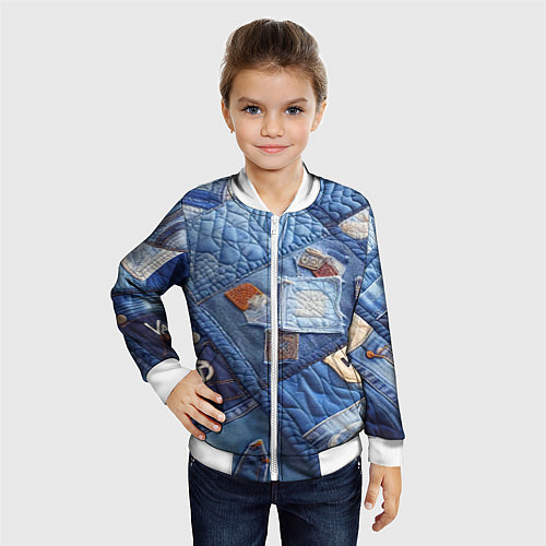 Детский бомбер Vanguard jeans patchwork - ai art / 3D-Белый – фото 4