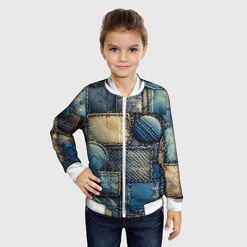 Детский бомбер Denim patchwork - ai art / 3D-Белый – фото 4