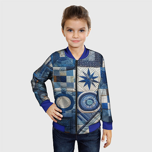 Детский бомбер Denim patchwork - ai art / 3D-Синий – фото 4