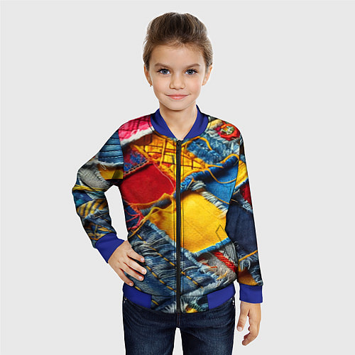 Детский бомбер Colorful denim patchwork - ai art / 3D-Синий – фото 4