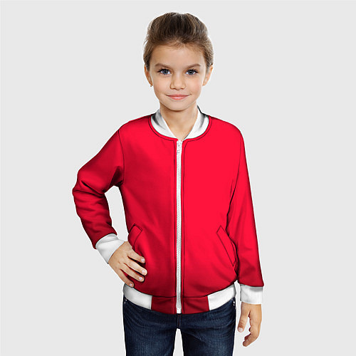 Детский бомбер Карминово-красный мягкий градиент с затемнением / 3D-Белый – фото 4