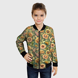 Бомбер детский Желтые подсолнухи и пшеница, цвет: 3D-черный — фото 2