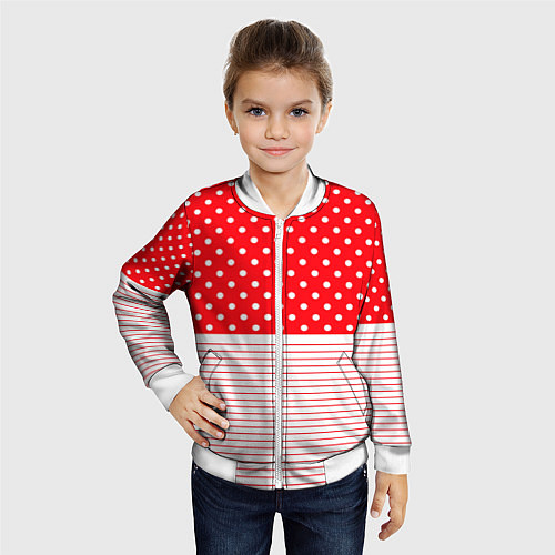Детский бомбер Красно-белый в горошек с полосами / 3D-Белый – фото 4