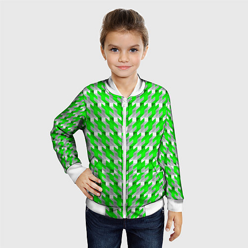 Детский бомбер Зелёно-белый паттерн / 3D-Белый – фото 4