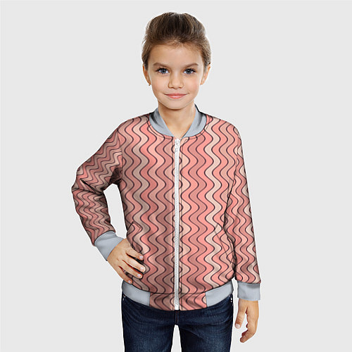 Детский бомбер Волнистые линии персиковый / 3D-Серый – фото 4