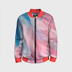 Бомбер детский Пастельно-голубые и розовые перья, цвет: 3D-красный
