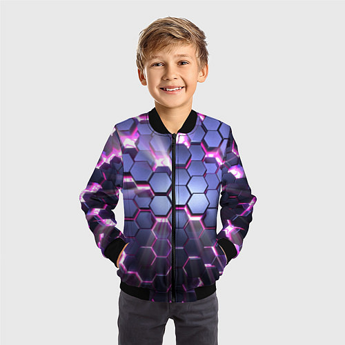 Детский бомбер Плиты с сиреневым неоновым свечением / 3D-Черный – фото 3