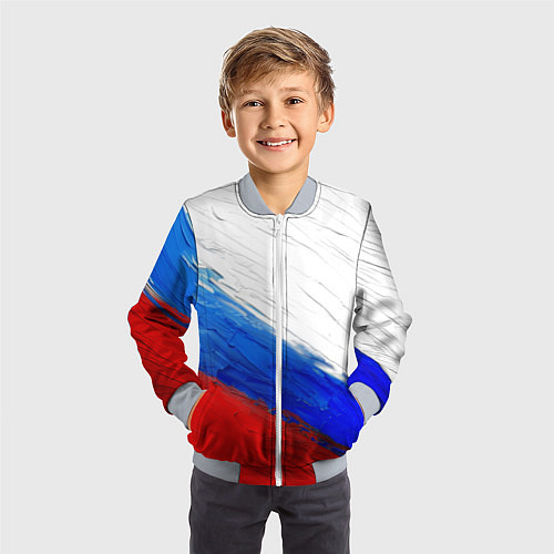 Детский бомбер Триколор красками / 3D-Серый – фото 3