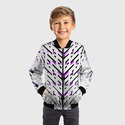 Детский бомбер Black and purple stripes on a white background / 3D-Черный – фото 3