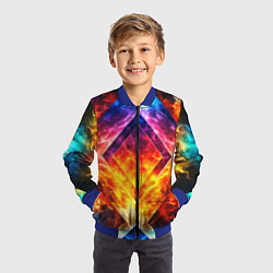 Бомбер детский Красочный неоновый узор с огнем на фоне, цвет: 3D-синий — фото 2