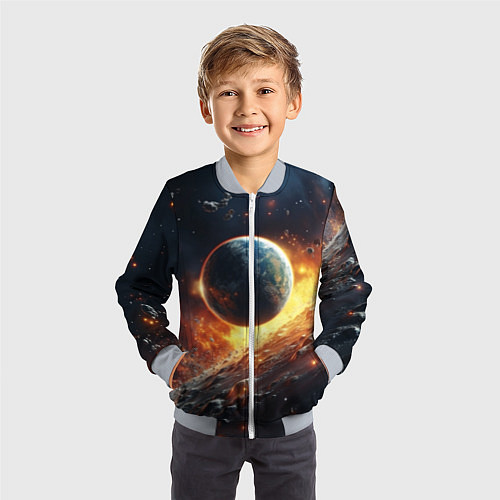 Детский бомбер Космос и планета / 3D-Серый – фото 3