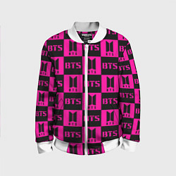 Бомбер детский BTS pattern pink logo, цвет: 3D-белый