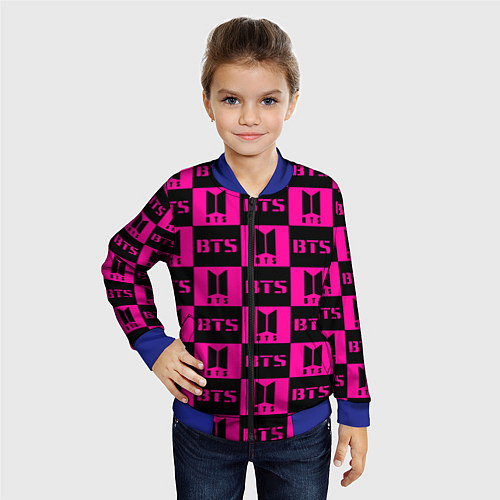 Детский бомбер BTS pattern pink logo / 3D-Синий – фото 4