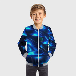 Бомбер детский Синие абстрактные неоновые плиты, цвет: 3D-серый — фото 2