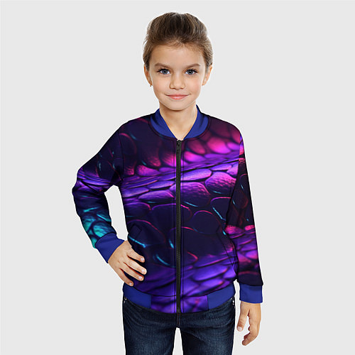 Детский бомбер Фиолетовая абстрактная текстура неоновая / 3D-Синий – фото 4