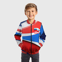 Бомбер детский Герб России на абстрактном фоне в цветах России, цвет: 3D-красный — фото 2