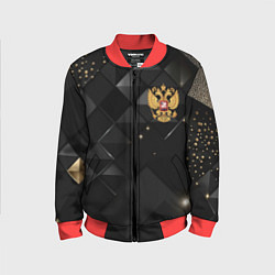 Бомбер детский Золотой герб России на черно-золотой текстуре, цвет: 3D-красный