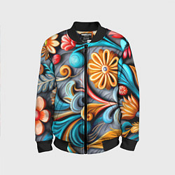Бомбер детский Растительный узор - нейросеть, цвет: 3D-черный