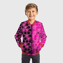 Бомбер детский Техно-киберпанк шестиугольники розовый и чёрный с, цвет: 3D-красный — фото 2