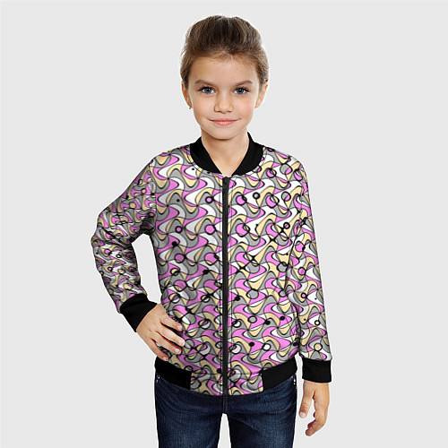 Детский бомбер Абстрактный узор серо-розовый / 3D-Черный – фото 4