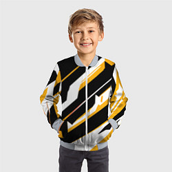 Бомбер детский Жёлто-белые широкие линии на чёрном фоне, цвет: 3D-серый — фото 2