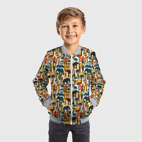 Детский бомбер Африка паттерн пальмы животные / 3D-Серый – фото 3